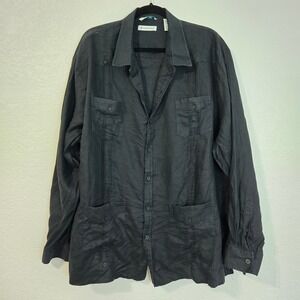 Cubavera Linen Button Up Shirt Long Sleeve Dark Gray Mens XXL
